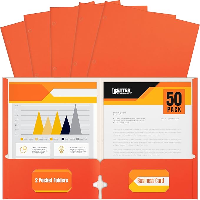 Better Office Products Two Pocket Portfolio Folders, Letter Size Paper Folders by BetterOfficeProducts