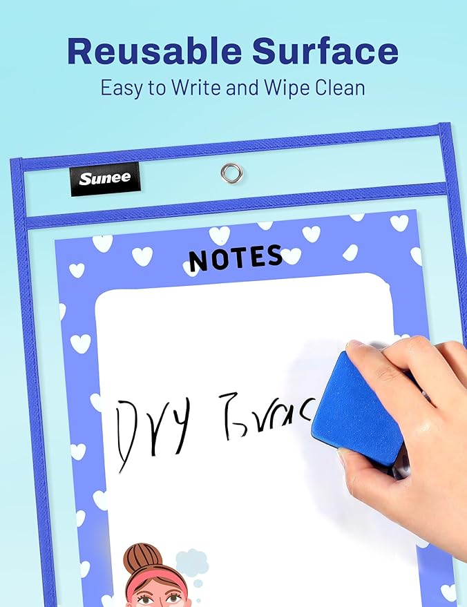 SUNEE 100 Packs Oversized Reusable Dry Erase Pocket Sleeves - Image 3