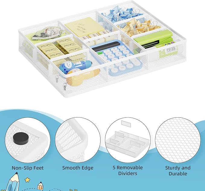 Marbrasse 2P Desk Drawer Organizer, Metal Mesh Drawer Organizer Tray - Image 5
