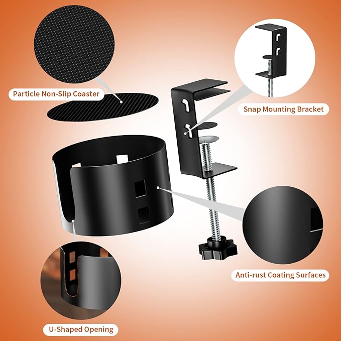 Upgraded Large Desk Cup Holder Clamp, OOKUU Anti-Spill Table Cup Holder - Image 6