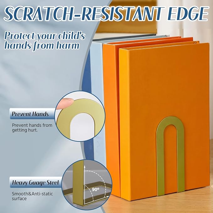 Chunful 8 Pcs Metal Book Ends for Shelves Modern Bookends Decorative Book Shelf - Image 5