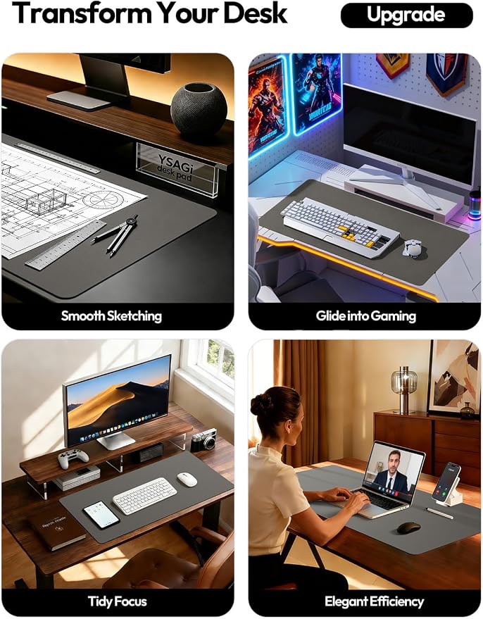 YSAGi Leather Desk Protector, Office Mat, Large Mouse Mat, Non-Slip PU Leather - Image 2