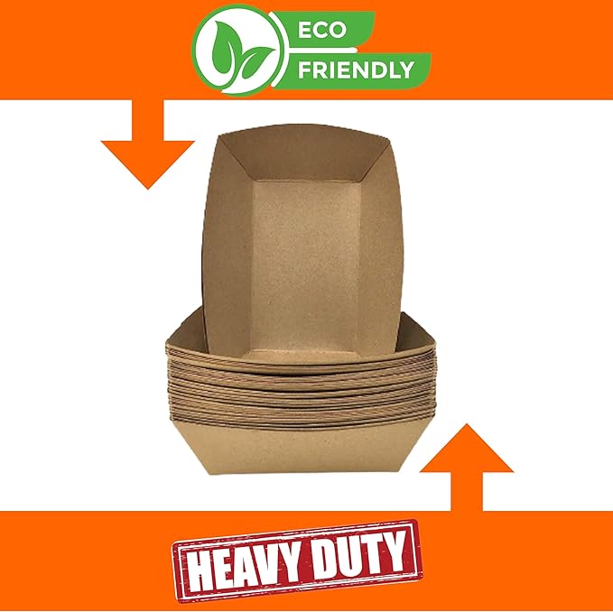Mr Miracle Paper Food Trays, Kraft Paper. Extra Large. 50 Pack, Disposable - Image 3