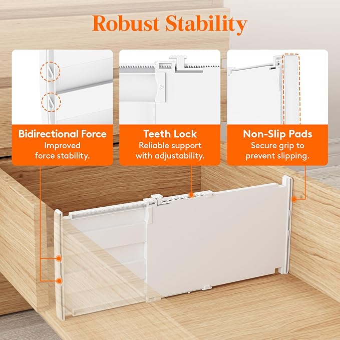 Lifewit 8" Tall 6 Pack Drawer Dividers, 13.8"-22.2" Adjustable Deep Drawer - Image 5