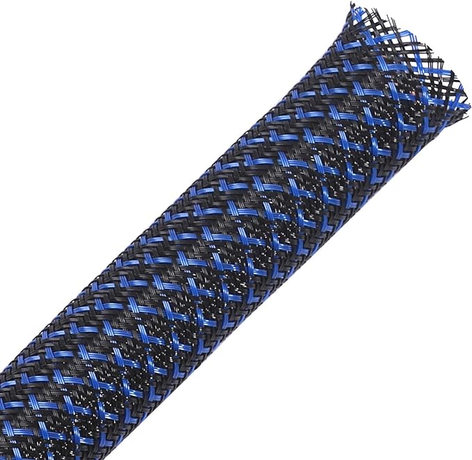 25ft - 3/4 inch PET Expandable Braided Sleeving – BlackBlue – Alex Tech Braided by AlexTech