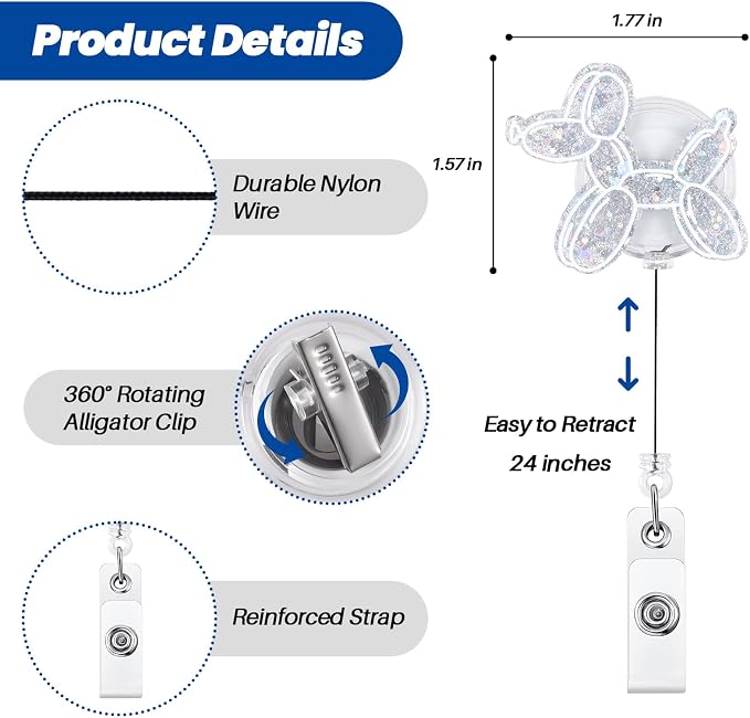 Funny Balloon Dog Nurse Badge Reel, Cute Retractable ID Pediatric Badge Holder - Image 2
