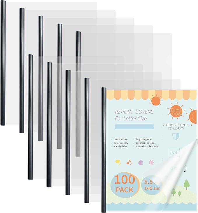 Binditek 100 Pack Clear Report Covers by Binditek