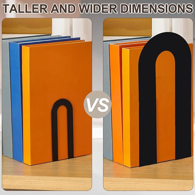 Chunful 2 Pcs Black Modern Metal Book Ends - Image 4