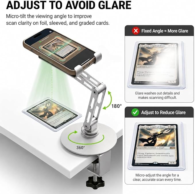 HUASAI Carbon Steel TCG Card Scanner Stand, Heavy-Duty C-Clamp Phone Holder - Image 2