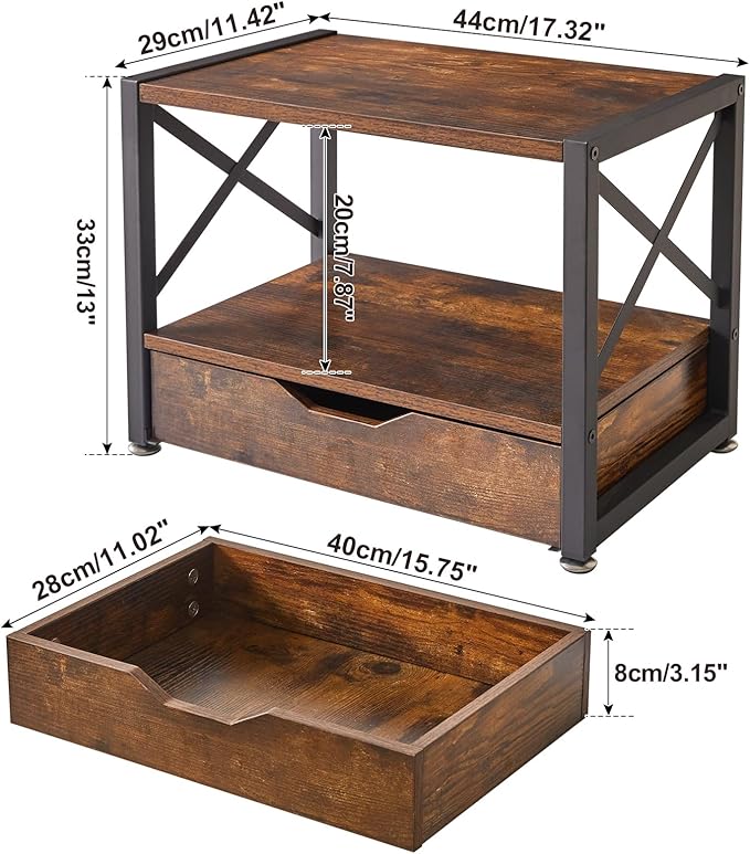 IBUYKE 2 Tier Desktop Printer Stand, Wooden Printer Stand - Image 2