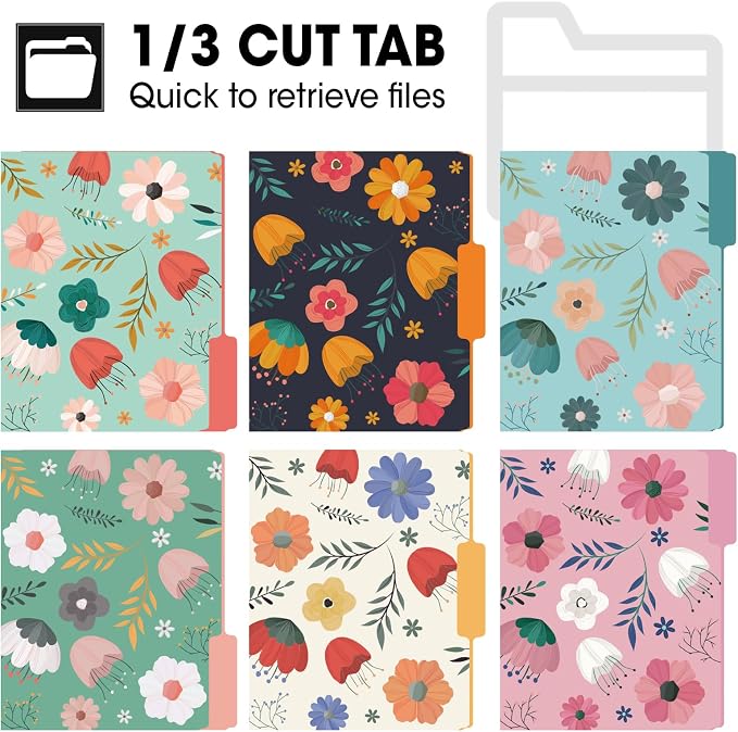 24 Pack Decorative File Folders, 1/3 Cut Tab Floral Colored Folders Letter Size - Image 4