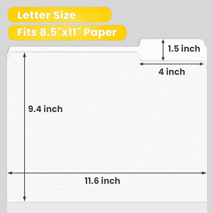 SUNEE File Folders Letter Size White, 100 Pack Manilla Folders 8.5 x 11 1/3-Cut - Image 6