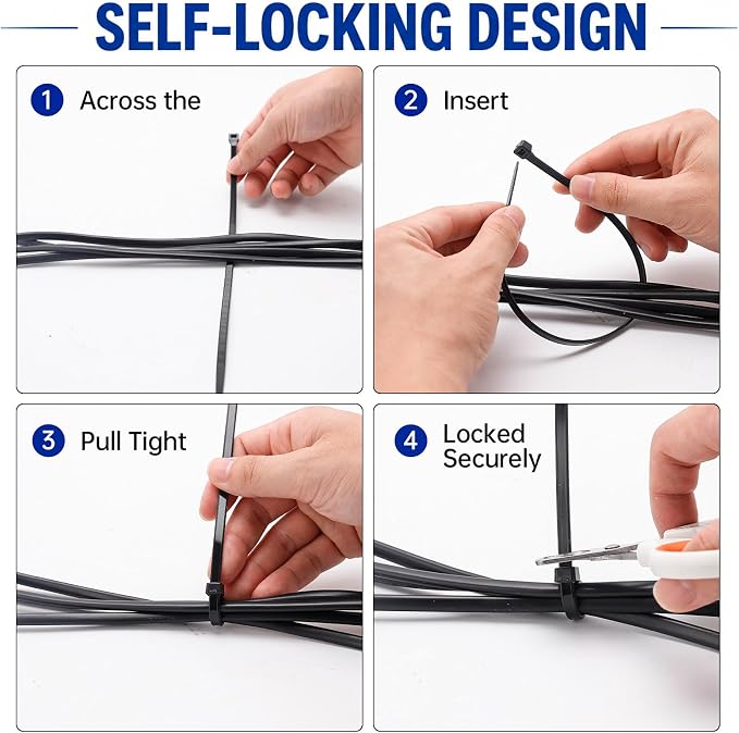 Zip Ties 8 inch, 5000 Pack Black Zip Ties, Self-Locking Nylon Cable Ties - Image 3