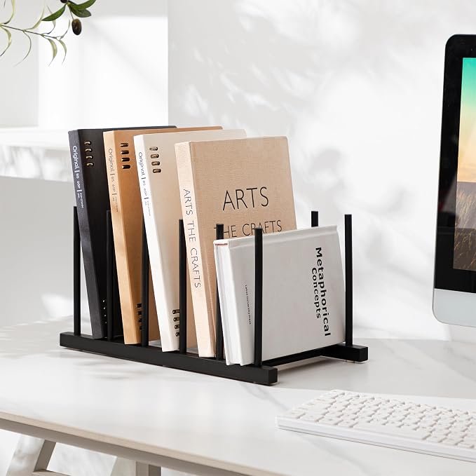 HBlife Black Desk File Organizer 5 Section Vertical File Sorter, 2 Pack Bamboo - Image 7