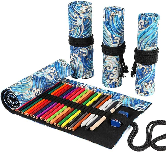 DIYOMR 24/36/72 Slots Pencil Wrap Pencil Rolls, Artist Colored Pencils Roll Up by DIYOMR