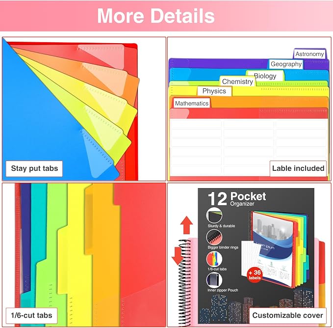 Forvencer 12 Pocket Project Organizer, 1/6-cut Tab Binder Organizer - Image 5