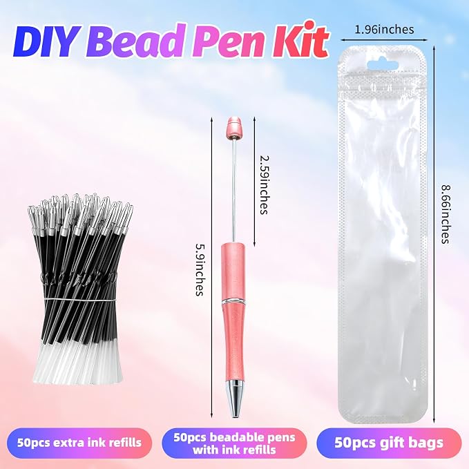 150 Pieces DIY Beadable Pen Kit – 50 Plastic Ballpoint Pens - Image 2
