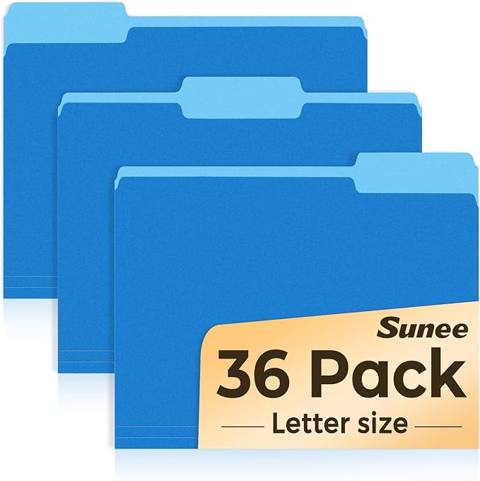 SUNEE File Folders, 36 Pack Manilla Folders 8.5 x 11, Colored File Folders Home by SUNEE