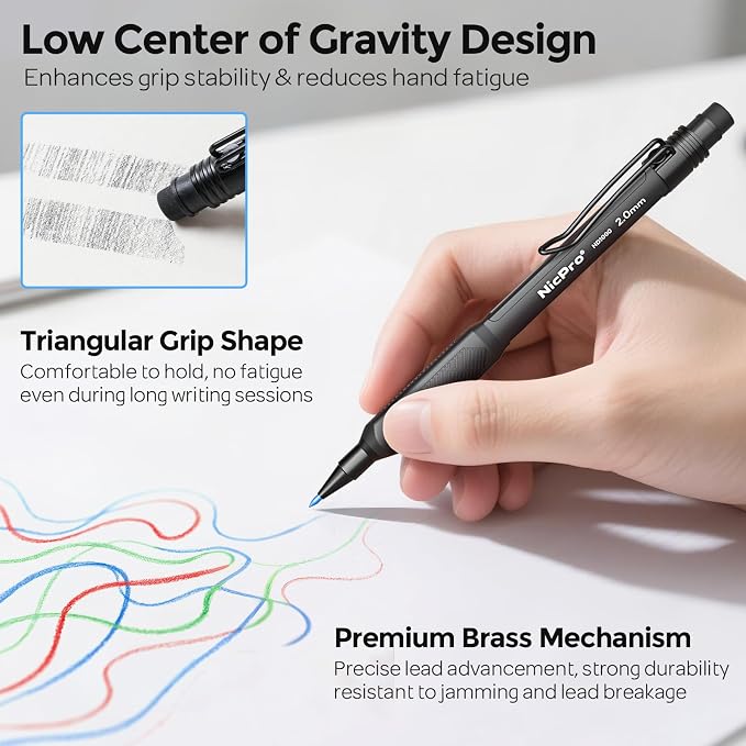 Nicpro 2.0 mm Mechanical Pencil Set, Weatherproof Barrel - Image 5