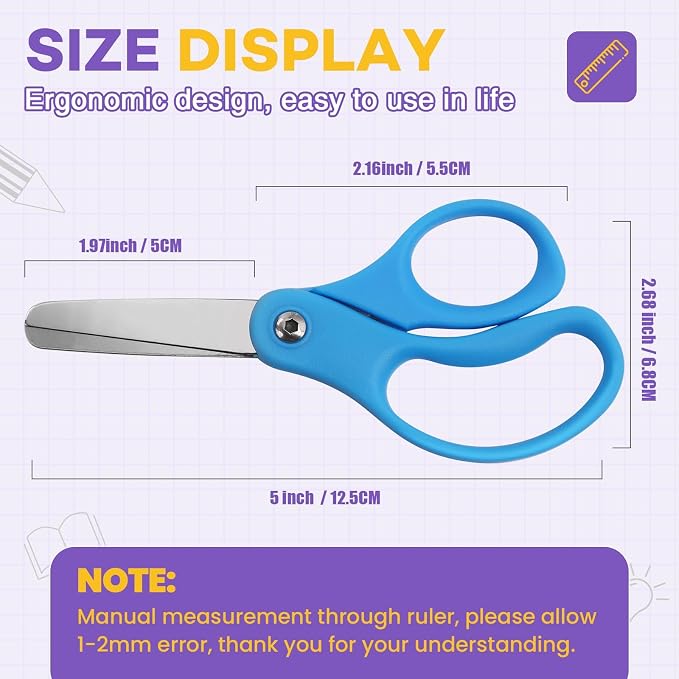 BURVAGY 10 Packs 5" Small School Student Blunt Tip Craft Kids Scissors - Image 9