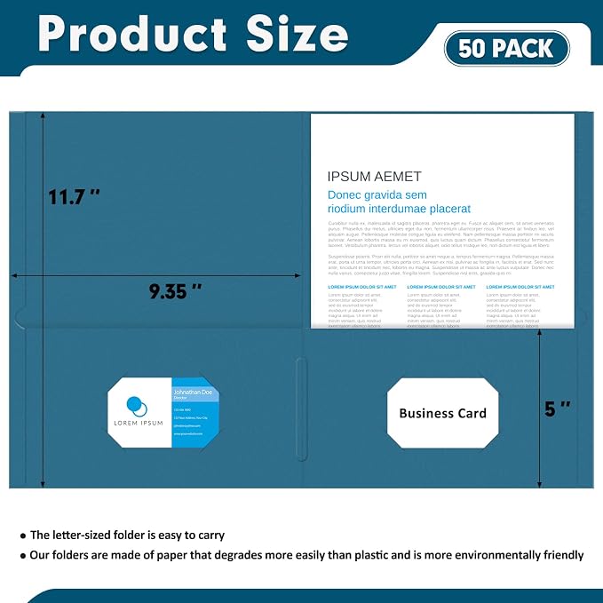 Two Pocket Folders, PANDRI 50 Pack 2 Pocket Folders, Letter Size Paper File - Image 2