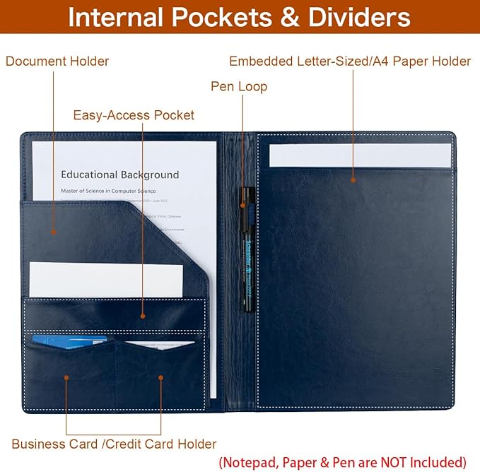 Padfolio Portfolio Binder, Faux Leather Folder, Resume Interview Legal Document - Image 3