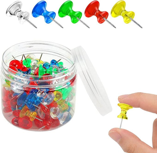 100 pcs Large Clear Colorful Push Pins by Unknown