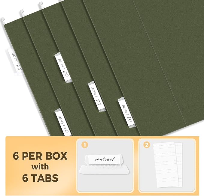 SUNEE Hanging File Folders, 6 Pack Letter Size Hanging File Folders - Image 3