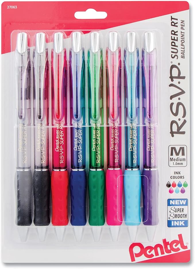 Pentel RSVP Super-Smooth Ballpoint Retractable Pen, 8 Pack by PentelofAmerica