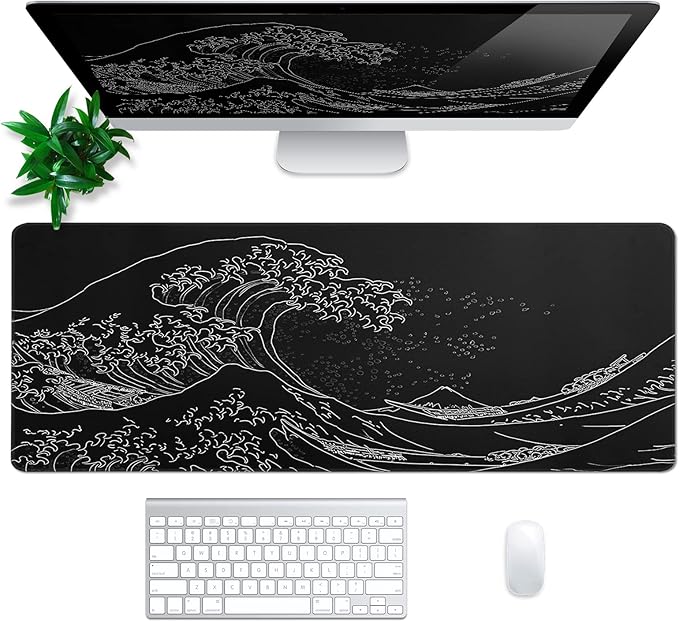 Japanese Gaming Mouse Pad Abstract Black Mouse Pad 31.5x11.8 Inch Black Sea - Image 3