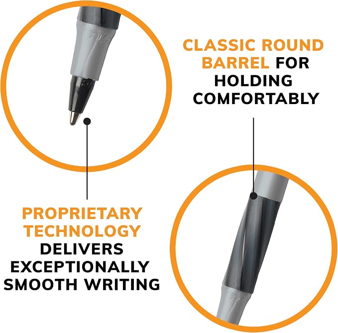 BIC Round Stic Grip Xtra Comfort Black Ballpoint Pens, Medium Point, 12-Count - Image 8