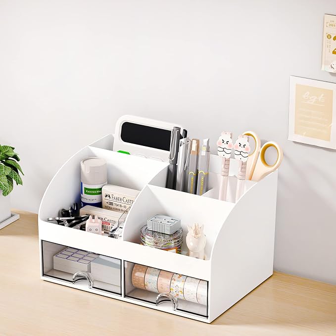 COMFYROOM Desk Organizer with 6 Compartments and 2 Drawers, Plastic Makeup - Image 7