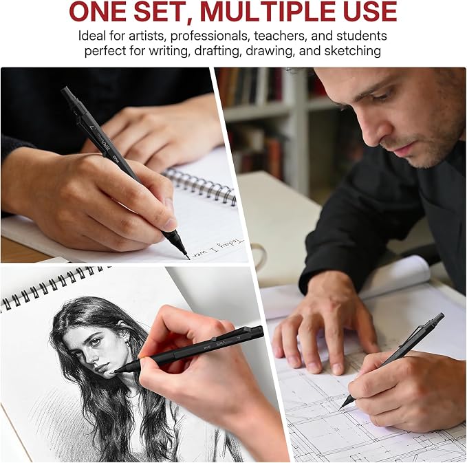 WUO 0.7mm Mechanical Pencil Set, 3 Black Metal Drafting Pencils - Image 8