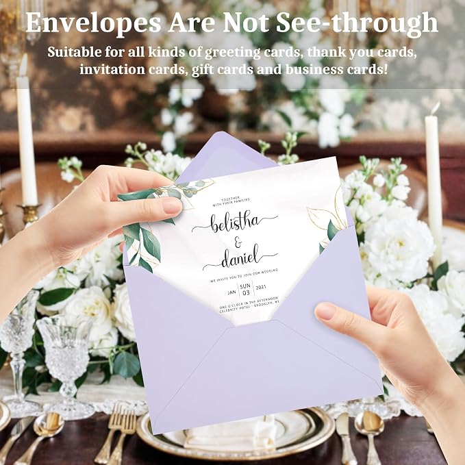 100 Pack A7 Envelopes, Light Purple Greeting Card Envelopes Self Seal, 5.24 x - Image 5
