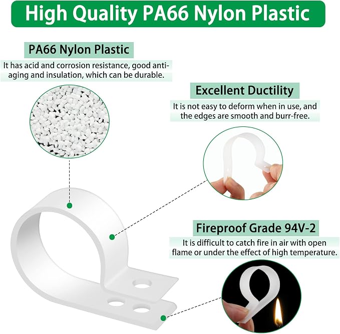 300PCS White Cable Clamps Assortment Kit, Nylon Plastic R-Type 6 Sizes 3/16'' - Image 3
