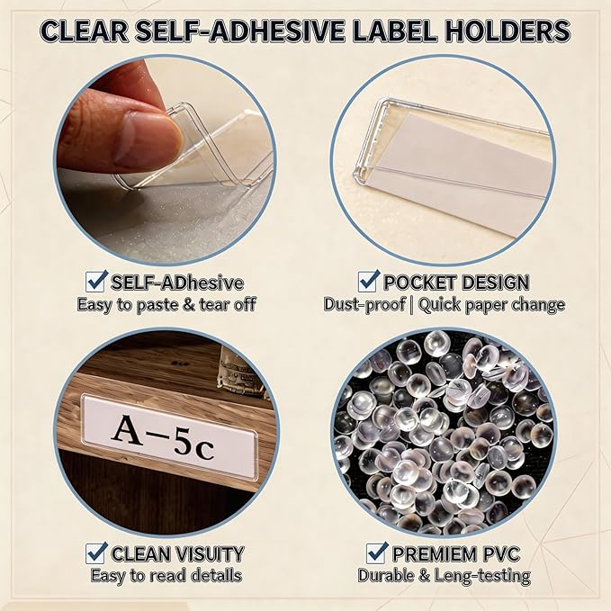 Self Adhesive Label Holders, ELEMGULY 104 Pack Adhesive Shelf Tag Shelf Label - Image 4