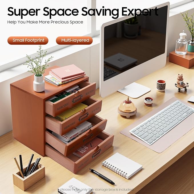 4-Drawer Desktop Storage Box, Desk Organizer Drawer, Office Supplies Countertop - Image 3