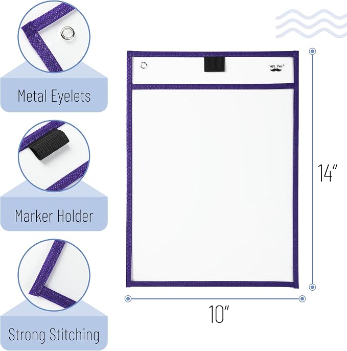 Mr. Pen- Reusable Dry Erase Pocket Sleeves, 6 Pack, Colorful | Clear Plastic - Image 3