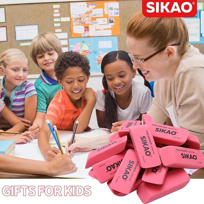 Pink Erasers, 6 Pack Pencil Erasers | Latex-Free & Smudge-Free Beveled Rubber - Image 7