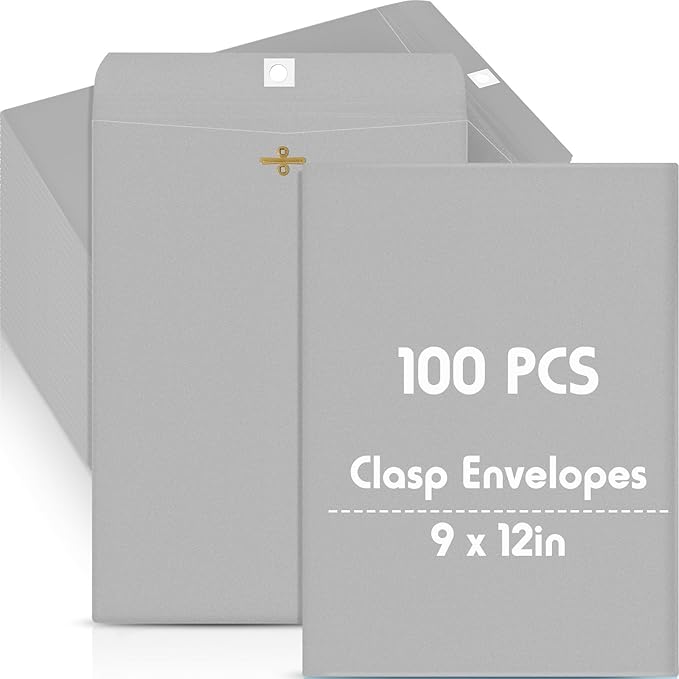 Geyee 100 Pcs Clasp Manilla Envelopes 9 x 12 Inch Gummed Colored Envelopes by Geyee