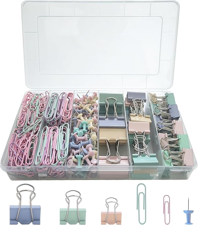 282 Pcs Colored Office Clips Set Binder Clips and Paper Clips Push Pin Colored by Unknown