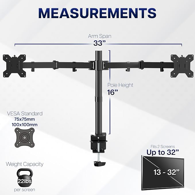 VIVO Dual Monitor Desk Mount, Heavy Duty Fully Adjustable Stand, Fits 2 LCD LED - Image 4