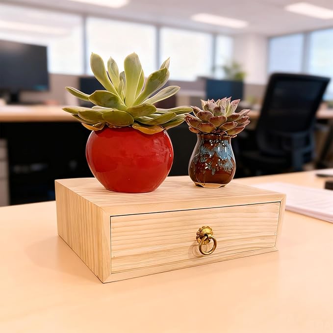 Natural Wooden Storage Box Desk Drawer Single Wood Cabinet Organizer Drawer - Image 4