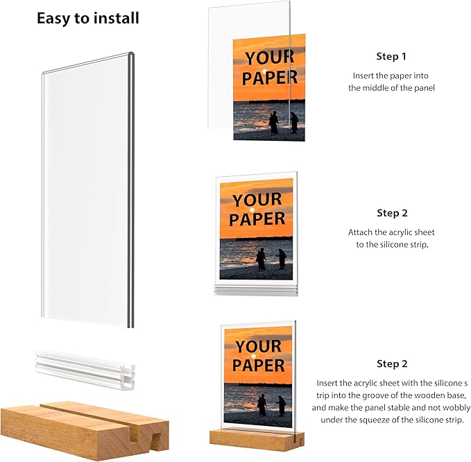 Acrylic Sign Holder with Wood Base 8.5x11 Inch Vertical and Slant Displays - Image 4