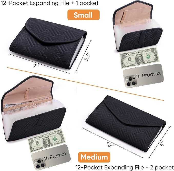 Fabric Bill Organizer with Pockets 10x6 Receipt Organizer - Image 4