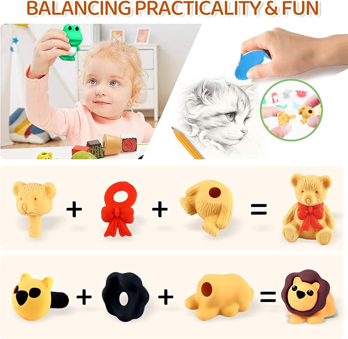 URSKYTOUS 81Pcs Animal Erasers Desk Pets - Image 5