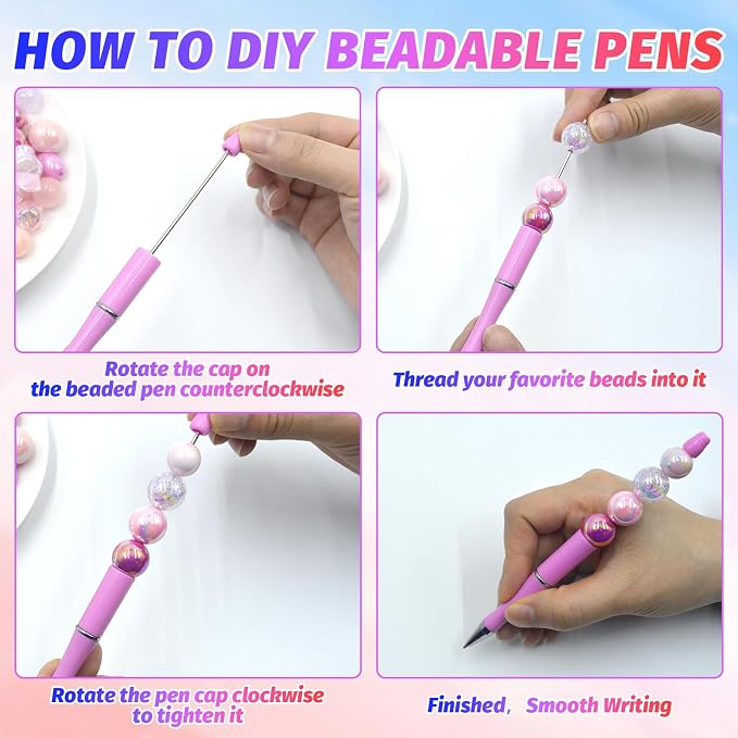 150 Pieces DIY Beadable Pen Kit – 50 Plastic Ballpoint Pens - Image 3