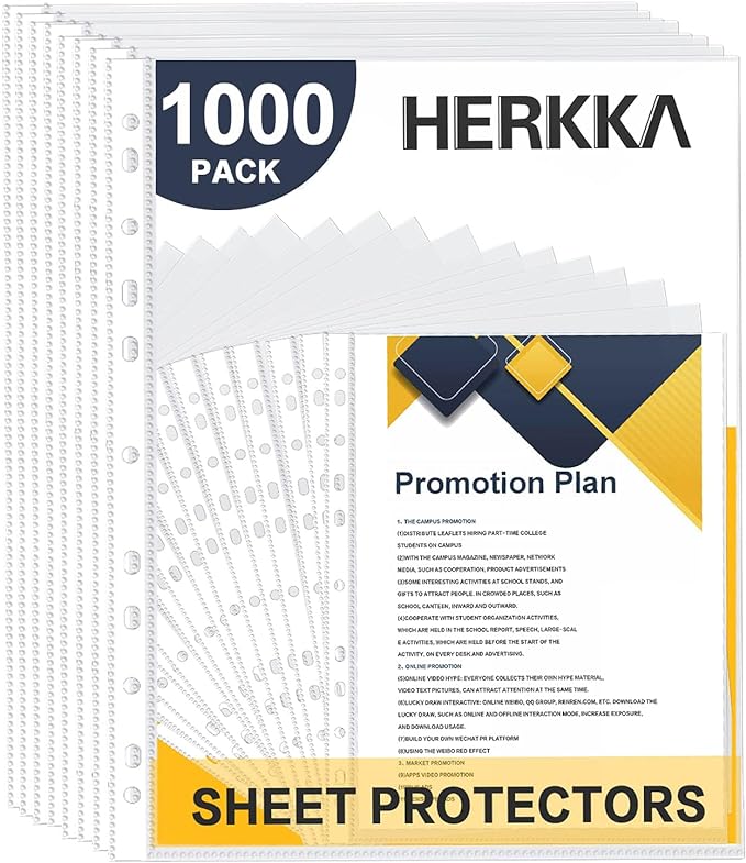 Sheet Protectors, HERKKA 1000 Pack Heavy Duty Clear Plastic Page Protectors by HERKKA