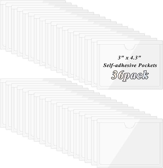 Antner 36 Pack 3.5" x 4.7" Self-Adhesive Label Holders Index Card Pockets by Antner
