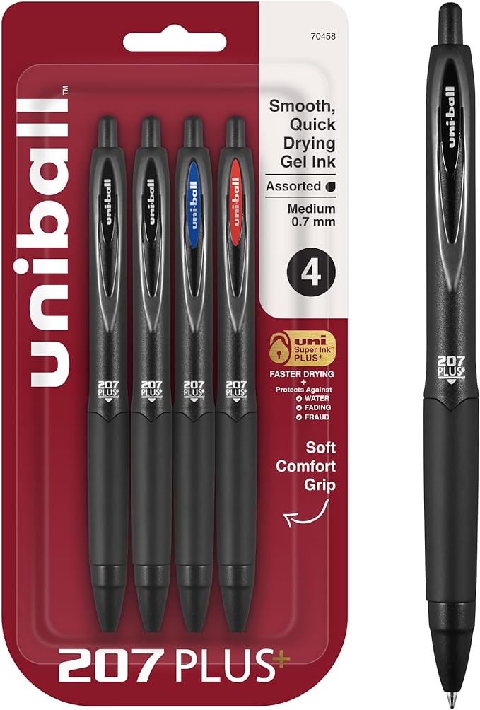uniball 207 Plus+ Retractable Gel Pens, Medium Point, 4 Pack by uni-ball